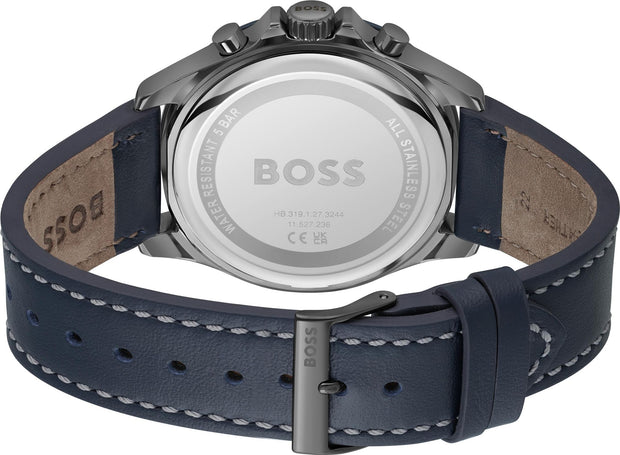 BOSS Analog Quartz Chronograph Watch with Blue Dial and Blue Leather Band - Model 1514056