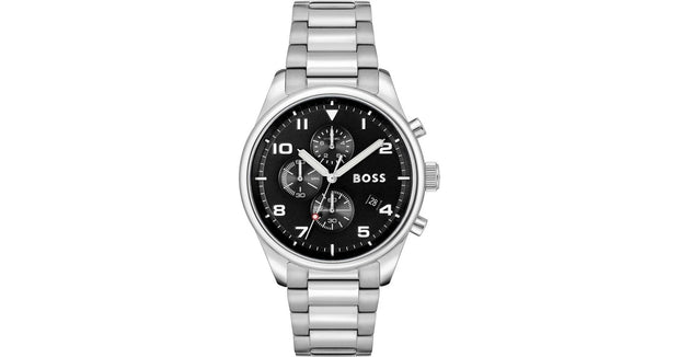 Hugo Boss® Men’s Quartz Silver Stainless Steel Black Dial 44mm Watch - 1514008