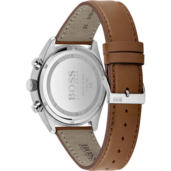 Hugo BOSS® Champion Brown Leather Strap Men's Watch  Stainless Steel White Dial 44 mm 1513879