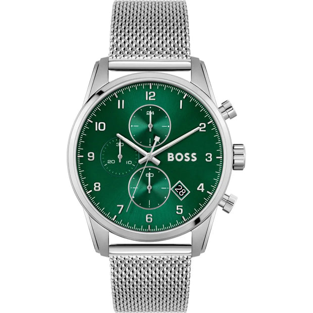 Hugo Boss® Men’s Quartz Silver Stainless Steel Green Dial 46mm Watch - 1513905