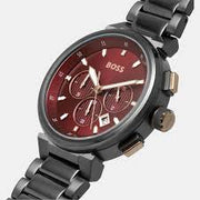 Hugo Boss Grey Steel Red Dial Chronograph Men's Watch - 1514000