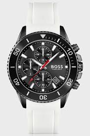 Hugo BOSS® Men’s Quartz White Silicone Strap Black Dial 44mm Watch 1513718