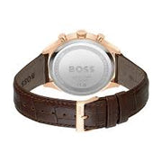 BOSS Chronograph Quartz Watch with Blue Sunray Dial and Brown Leather Band - Model 1514050