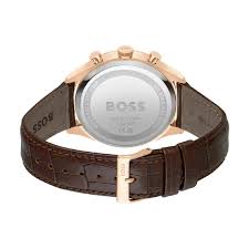 BOSS Chronograph Quartz Watch with Blue Sunray Dial and Brown Leather Band - Model 1514050