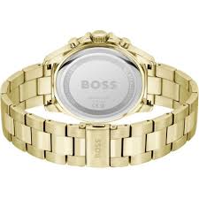 BOSS Chronograph Quartz Watch with Green Dial and Gold Plated Stainless Steel Bracelet - Model 1514059