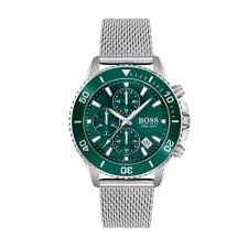 Hugo Boss® Men’s Quartz Silver Stainless Steel Green Dial 46mm Watch - 1513905