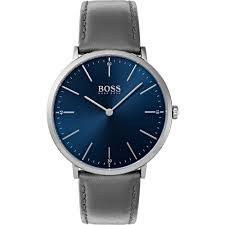 Hugo Boss Men’s Quartz Grey Leather Strap Blue Dial 40mm Watch – Model 1513539