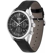 BOSS Chronograph Quartz Watch with Black Sunray Dial and Black Leather Band - Model 1514049