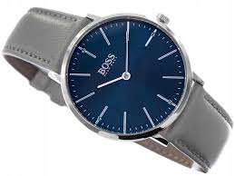 Hugo Boss Men’s Quartz Grey Leather Strap Blue Dial 40mm Watch – Model 1513539