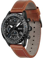 HUGO BOSS® Men’s Quartz Leather Strap Black Dial 44mm Watch 1513851