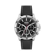 BOSS Analog Quartz Chronograph Watch with Black Dial and Black Leather Band - Model 1514055