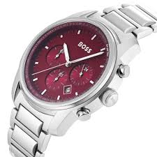 Hugo Boss Stainless Steel Red Dial Chronograph Men's Watch - 1514004