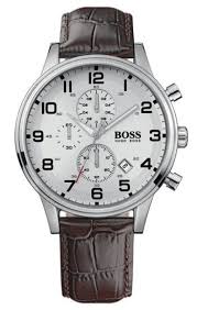 Hugo Boss® Men’s Quartz Leather Strap Stainless Steel White Diel 44mm  Watch - HB1512447