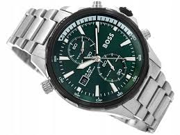 Hugo BOSS® Men’s Quartz Silver Stainless Steel Green Dial 46mm Watch 1513930