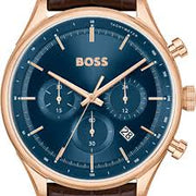 BOSS Chronograph Quartz Watch with Blue Sunray Dial and Brown Leather Band - Model 1514050