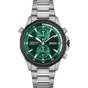 Hugo BOSS® Men’s Quartz Silver Stainless Steel Green Dial 46mm Watch 1513930