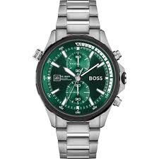 Hugo BOSS® Men’s Quartz Silver Stainless Steel Green Dial 46mm Watch 1513930