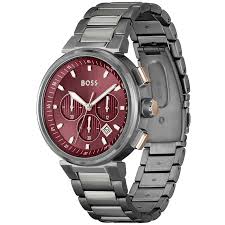 Hugo Boss Grey Steel Red Dial Chronograph Men's Watch - 1514000