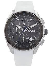 Hugo Boss Men’s Quartz White Silicone Strap Grey Dial 44mm Watch 1513948