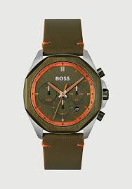 Hugo Boss Analog Quartz Watch with Green Dial and Green Leather Strap - Model 1514018