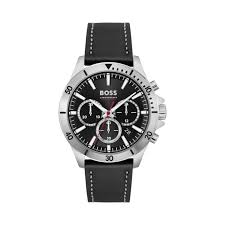 BOSS Analog Quartz Chronograph Watch with Black Dial and Black Leather Band - Model 1514055