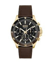 HUGO BOSS Men's Chronograph Troper 1514100 Watch Stainless Steel Leather Strap