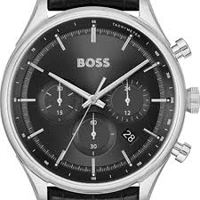 BOSS Chronograph Quartz Watch with Black Sunray Dial and Black Leather Band - Model 1514049