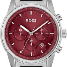 Hugo Boss Stainless Steel Red Dial Chronograph Men's Watch - 1514004