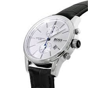 Hugo Boss Silver Tone Dial Leather Strap Men’s Stainless Steel Watch - 1513282