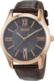 Hugo Boss Men’s Quartz Brown Leather Strap Grey Dial 43mm Watch – Model 1513387