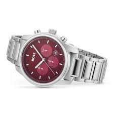 Hugo Boss Stainless Steel Red Dial Chronograph Men's Watch - 1514004