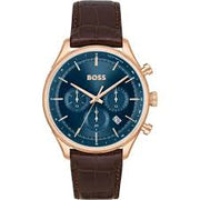 BOSS Chronograph Quartz Watch with Blue Sunray Dial and Brown Leather Band - Model 1514050