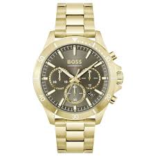 BOSS Chronograph Quartz Watch with Green Dial and Gold Plated Stainless Steel Bracelet - Model 1514059