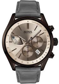 Hugo BOSS® Men’s Quartz Grey Leather Strap Gold Dial 44mm Watch 1513603