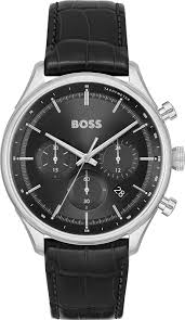 BOSS Chronograph Quartz Watch with Black Sunray Dial and Black Leather Band - Model 1514049