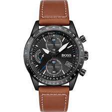 HUGO BOSS® Men’s Quartz Leather Strap Black Dial 44mm Watch 1513851