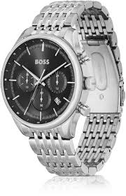 HUGO BOSS Multi-Function Analog Quartz Watch with Black Dial and Silver Stainless Steel Bracelet - Model 1514082