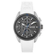 Hugo Boss Men’s Quartz White Silicone Strap Grey Dial 44mm Watch 1513948