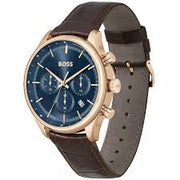 BOSS Chronograph Quartz Watch with Blue Sunray Dial and Brown Leather Band - Model 1514050