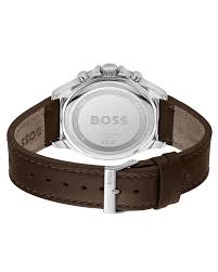 Hugo Boss Dark Brown Leather Green Dial Chronograph Men's Watch - 1514098