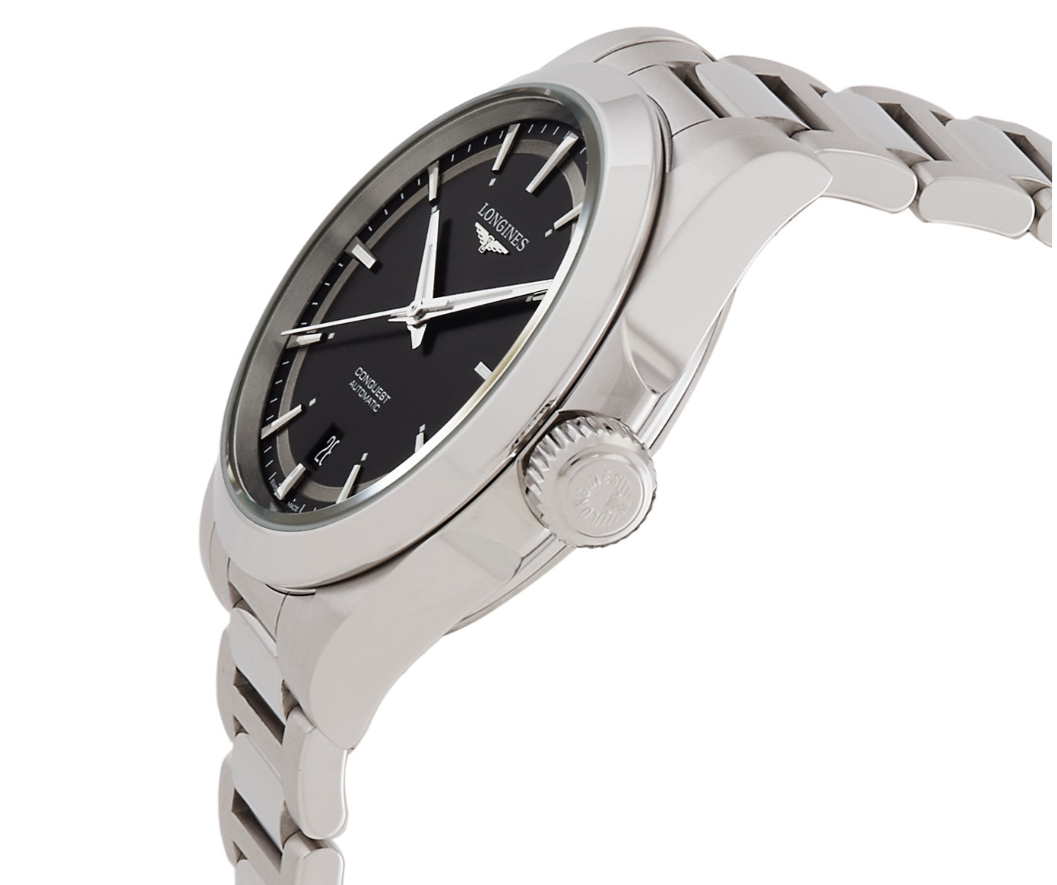 Longines Conquest L3.720.4.52.6 black dial 38mm watch side view