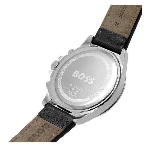 BOSS Analog Quartz Chronograph Watch with Black Dial and Black Leather Band - Model 1514055