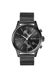 HUGO BOSS® Jet Black Mesh Bracelet Black Dial Chronograph Quartz Watch for Gents Stainless Steel 41 mm  - 1513769