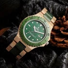 Green Dial Wooden Men’s Quartz Watch Sandalwood Date 45mm Diver Style