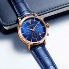 Maserati Epoca Men's R8871618007 Quartz Steel Watch Navy Blue Leather Strap 42mm