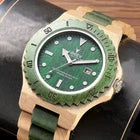 Green Dial Wooden Men’s Quartz Watch Sandalwood Date 45mm Diver Style