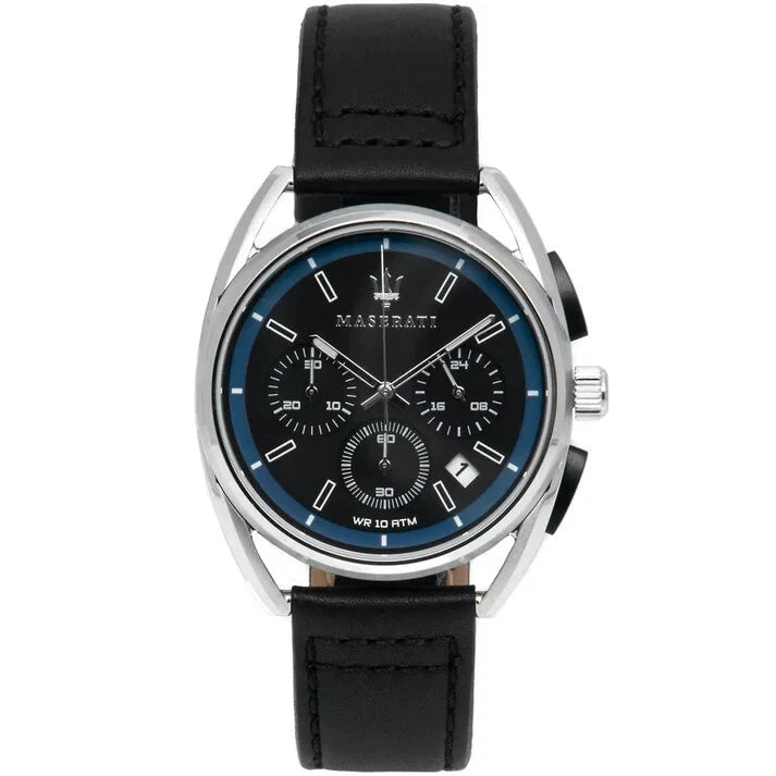 Maserati Trimarano Mens R8871632001 Analog Quartz Watch Black Leather Strap 42mm