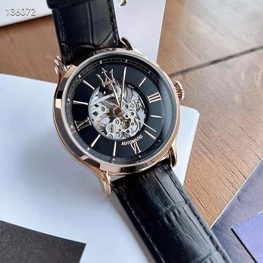 Maserati Epoca R8821118001 Men's Automatic Skeleton Black Steel Dial Watch 42mm