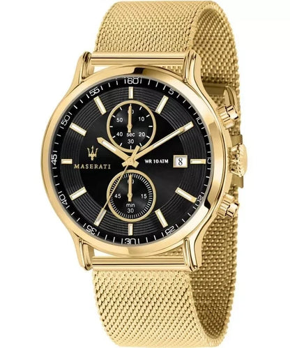 Maserati Epoca R8873618007 Men's Analog Quartz Black Dial Gold-Plated 42mm Watch
