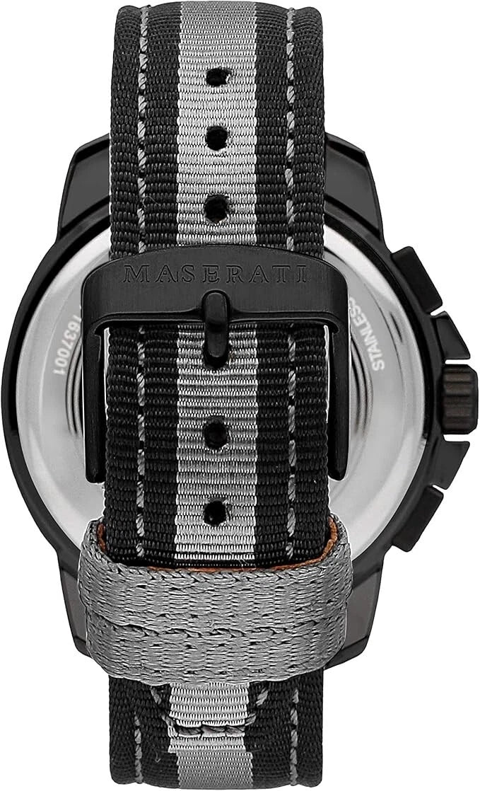 Maserati Men's R8871637002 Quartz Steel Watch Grey Dial Black Nylon Strap 44mm